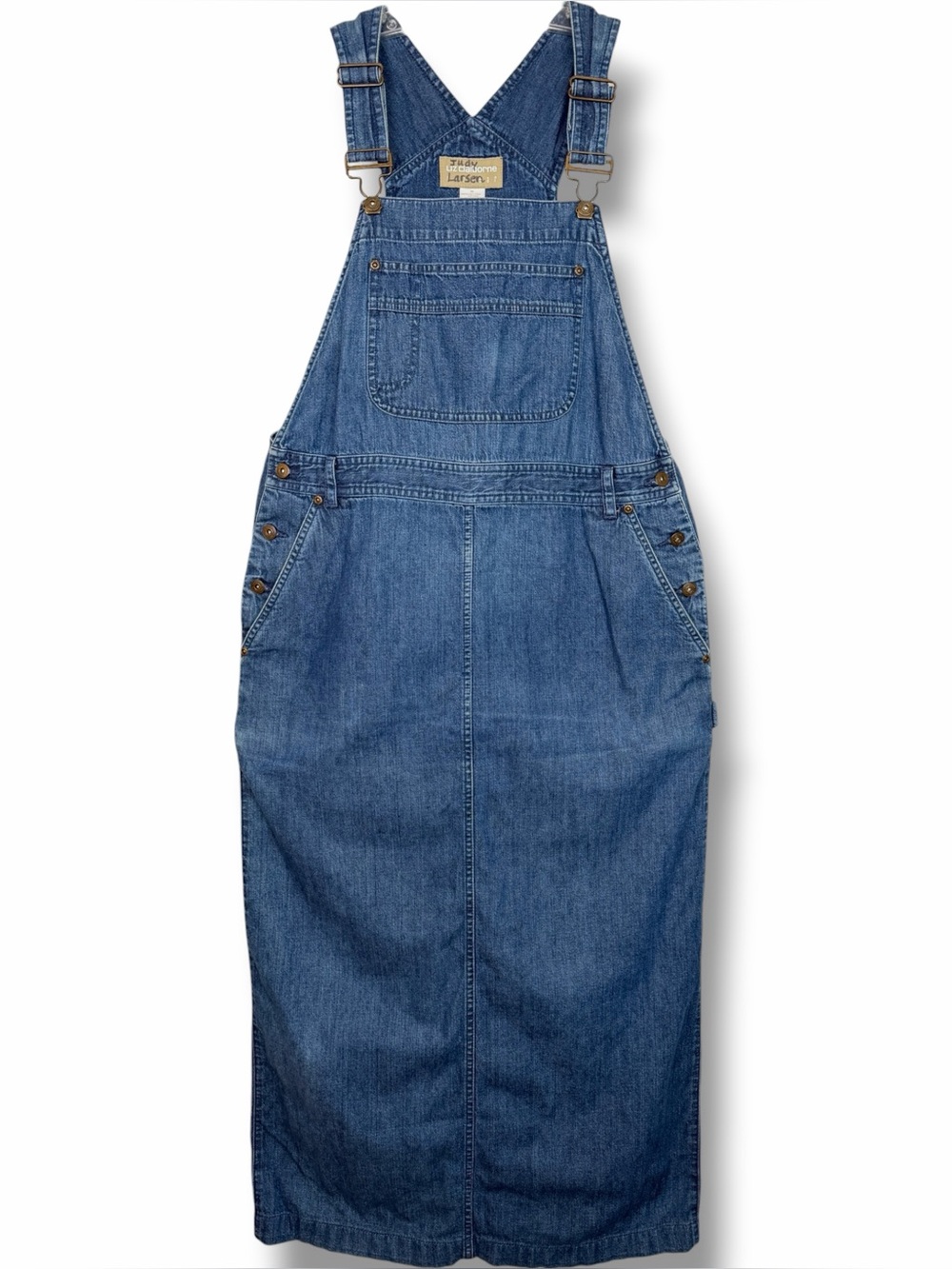 Liz Claiborne Vintage Cotton Denim Blue Jeans Overalls Maxi Dress size Medium